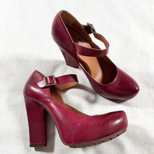 Kork-Ease Red Leather Platform Mary Jane Heels